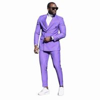 Vêtements de marié de mariage à double boutonnage personnalisés pour hommes, coupe couvertes, violet imbibé, pantalon blazer décontracté, dernier ensemble, été, 2 pièces, 03 1